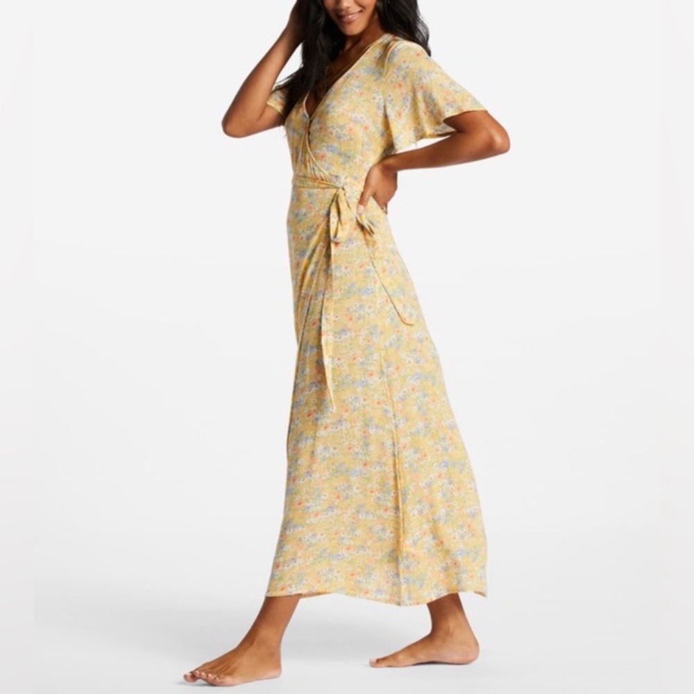 Billabong Yellow Floral Wrap Dress size M
